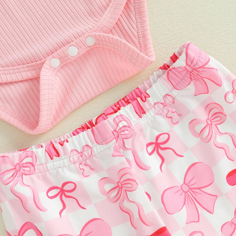 Toddler Girls 3 Piece Outfit Set With Ruffle Sleeve Romper