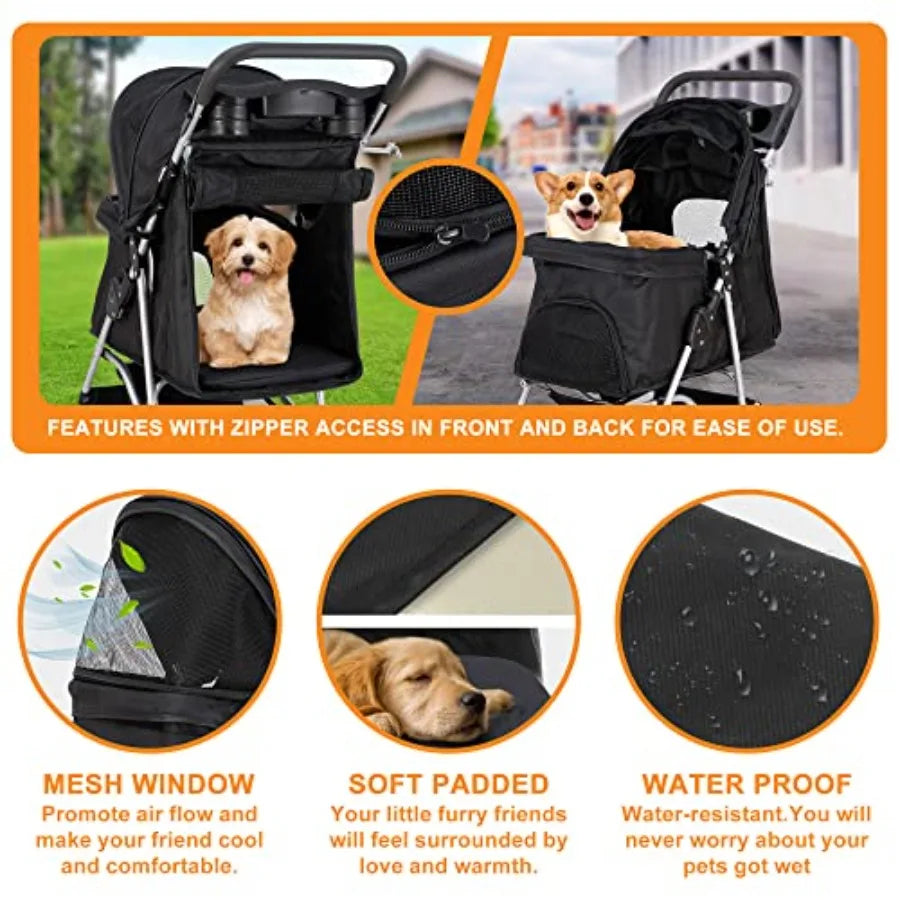 XMSJ Four Wheel Pet Stroller Foldable Carrier For Dogs Cats