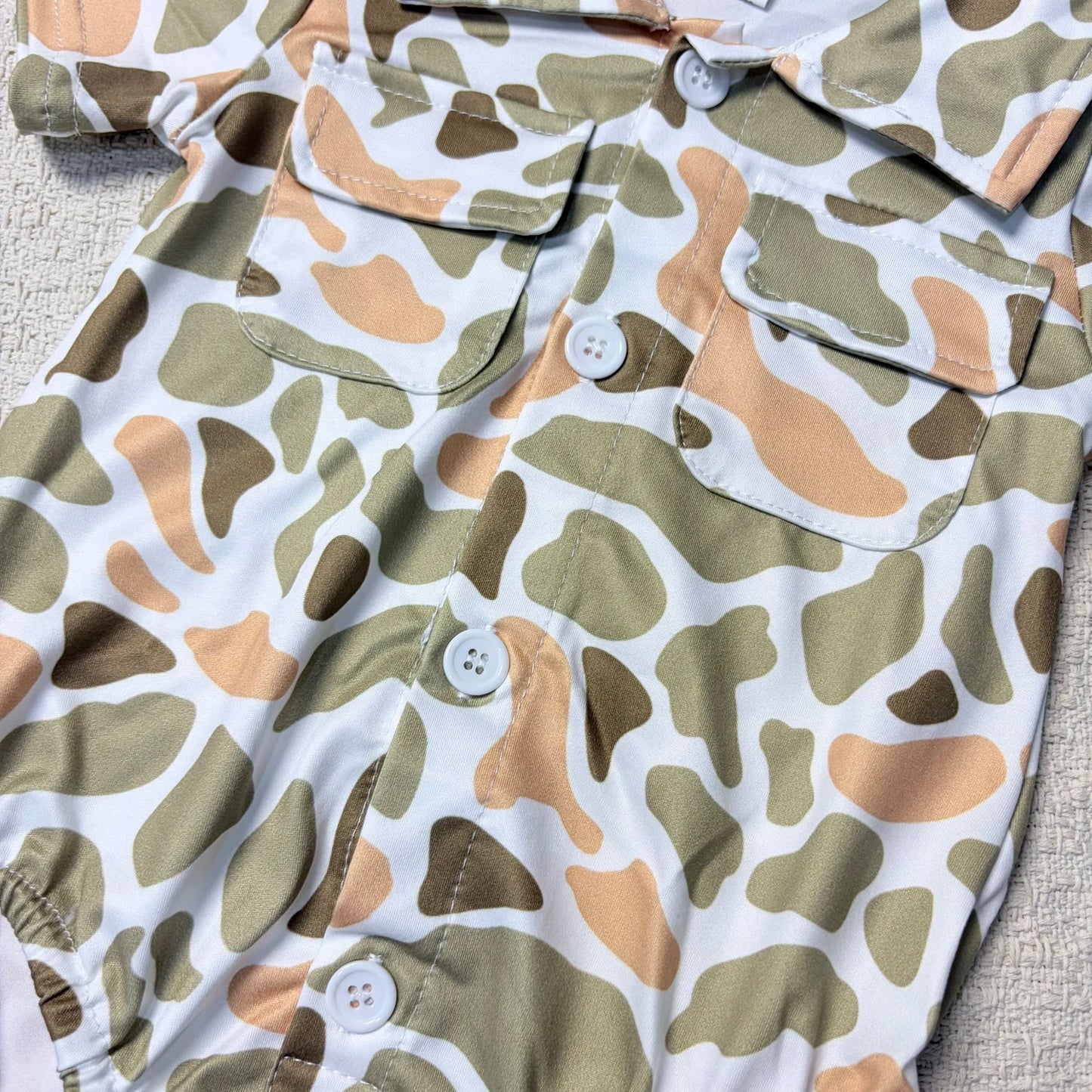 Camouflage Sibling Romper for Baby Boy Short Sleeve Button Up
