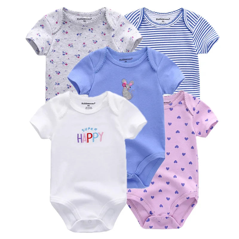 Kiddiezoom Summer 5 Piece Cartoon Bodysuits Set for Infants