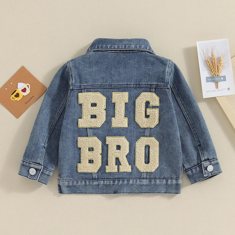 Lioraitiin Toddler Boys Denim Jacket With Letter Embroidery Button Down