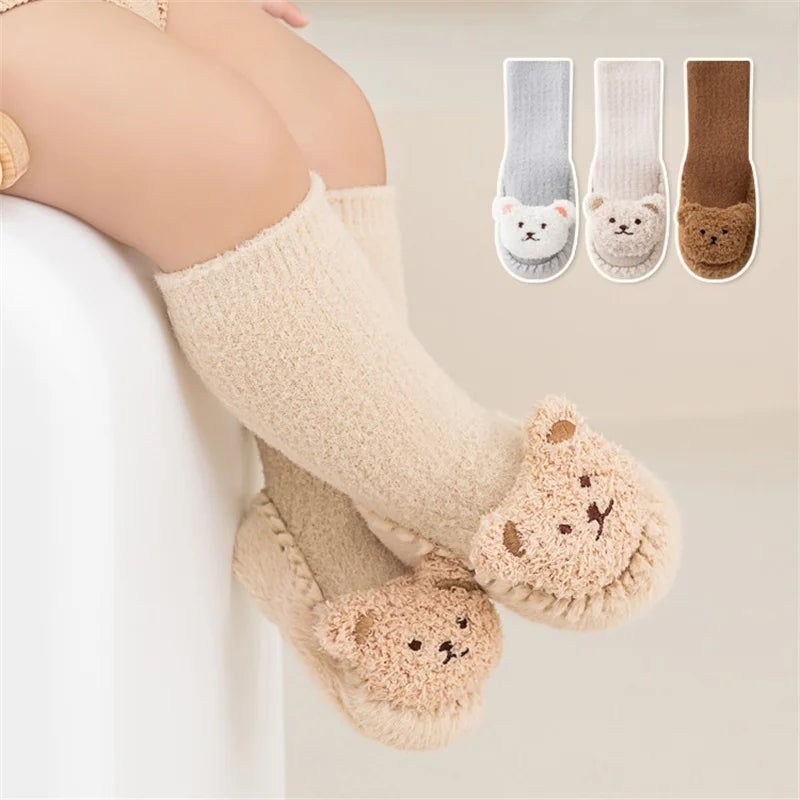 Lawadka CN Baby Socks Unisex Velvet Non Slip Cartoon Bear