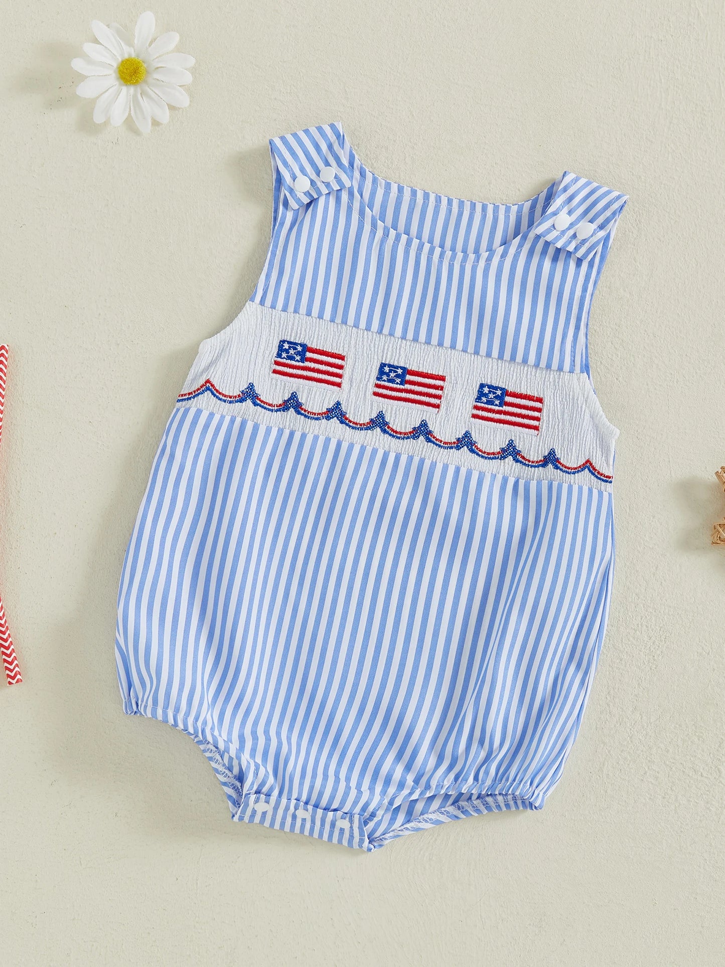 Infant Boy Independence Day Striped Romper USA Flag Embroidery