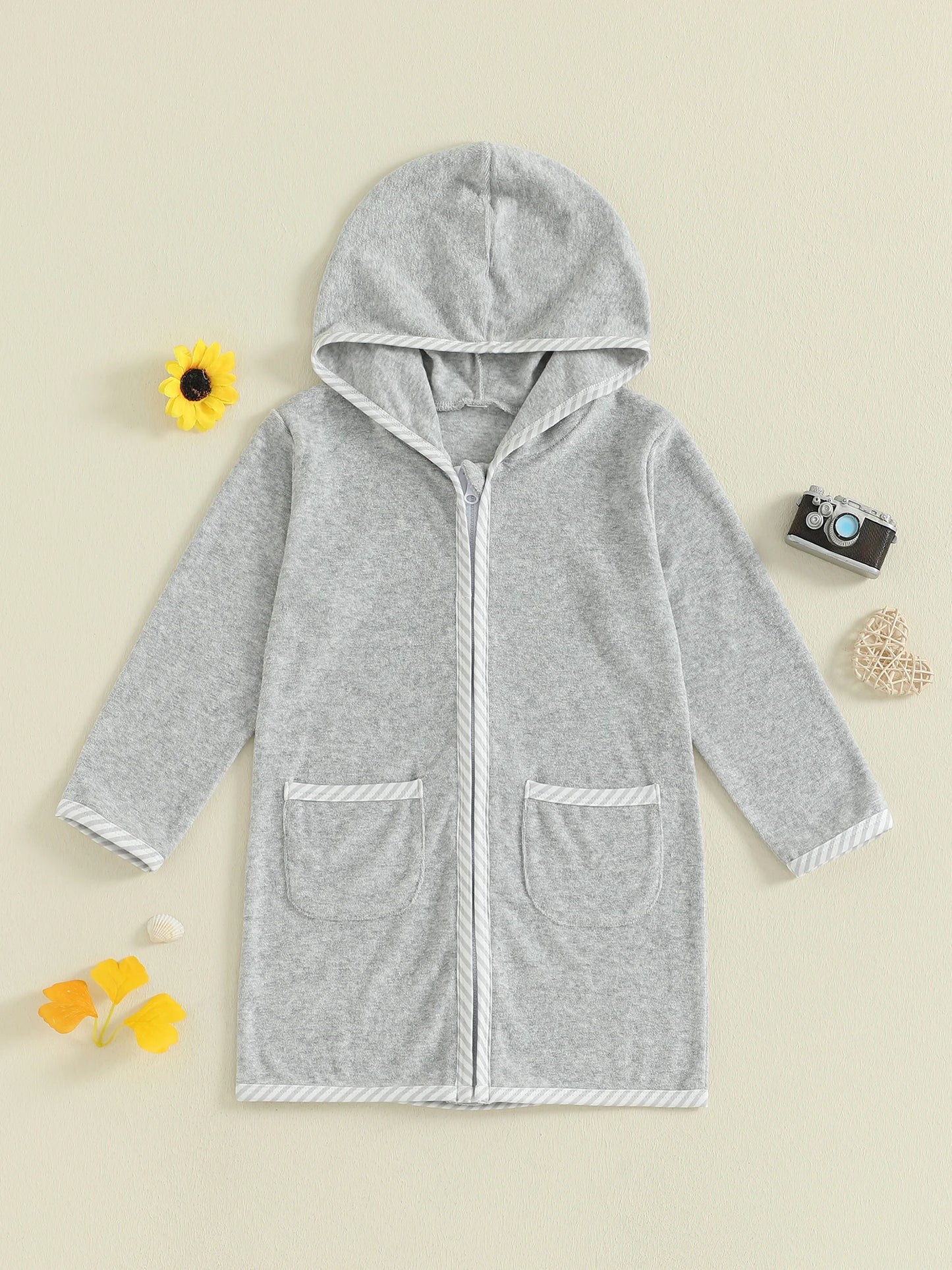 Kids Hooded Beach Towel Poncho With Zipper Swim Cover Up For Boys