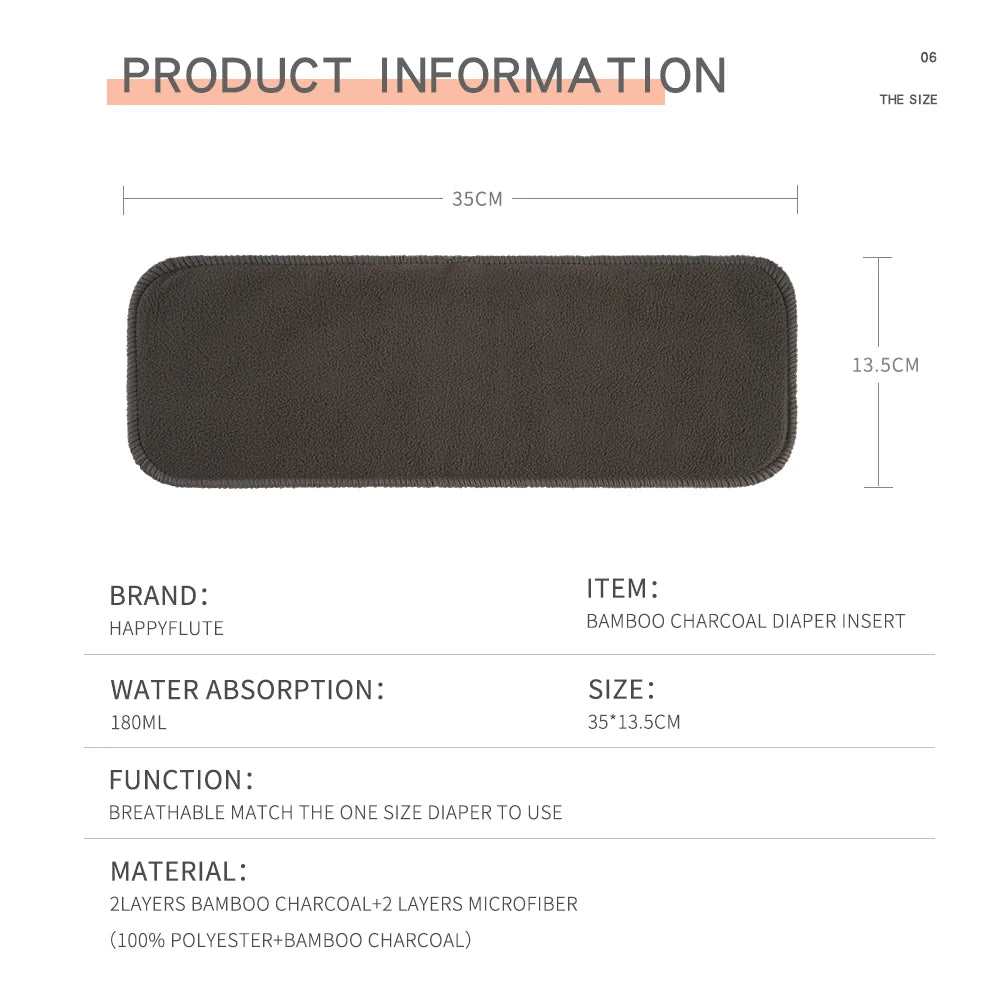 HappyFlute Bamboo Charcoal Nappies Insert 4 Layers For Cloth Diapers