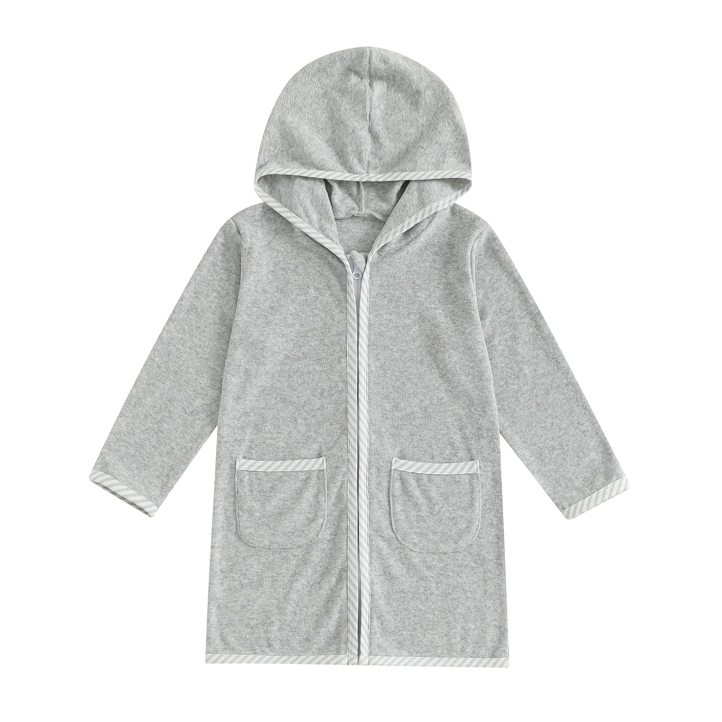 Kids Hooded Beach Towel Poncho With Zipper Swim Cover Up For Boys