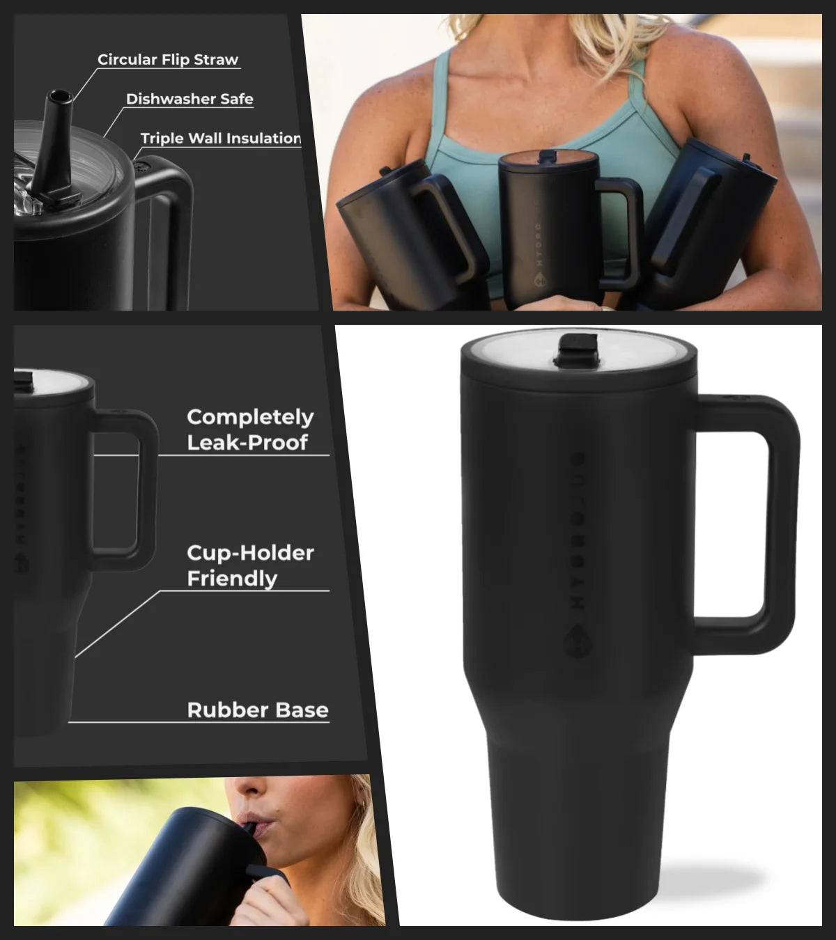 Traveler Water Bottle With Handle Flip Straw Insulated Stainless Steel