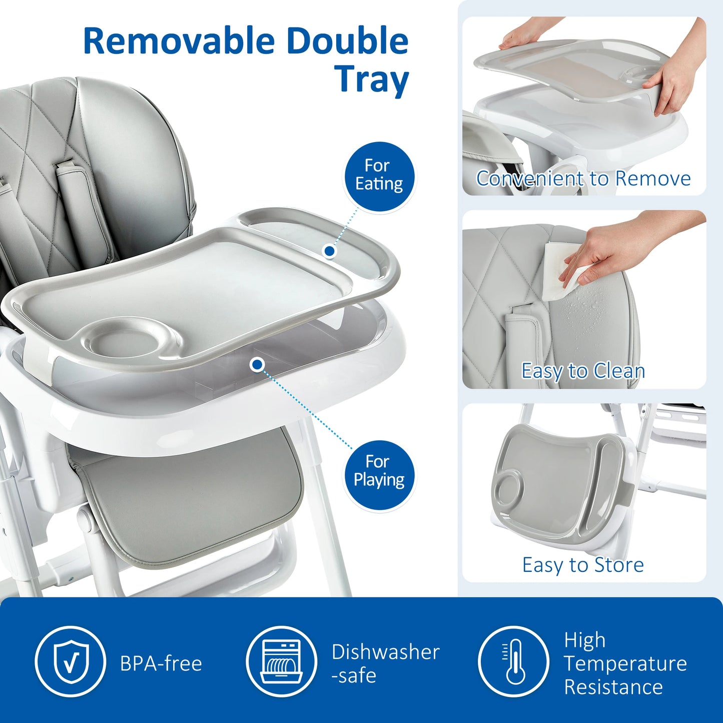 Foldable Multifunctional Baby High Chair With Adjustable Height And Recline