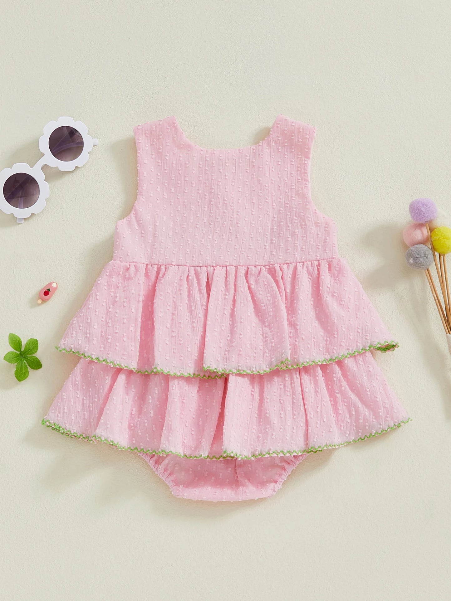 Floral Print Infant Sleeveless Romper With Ruffle And Bow