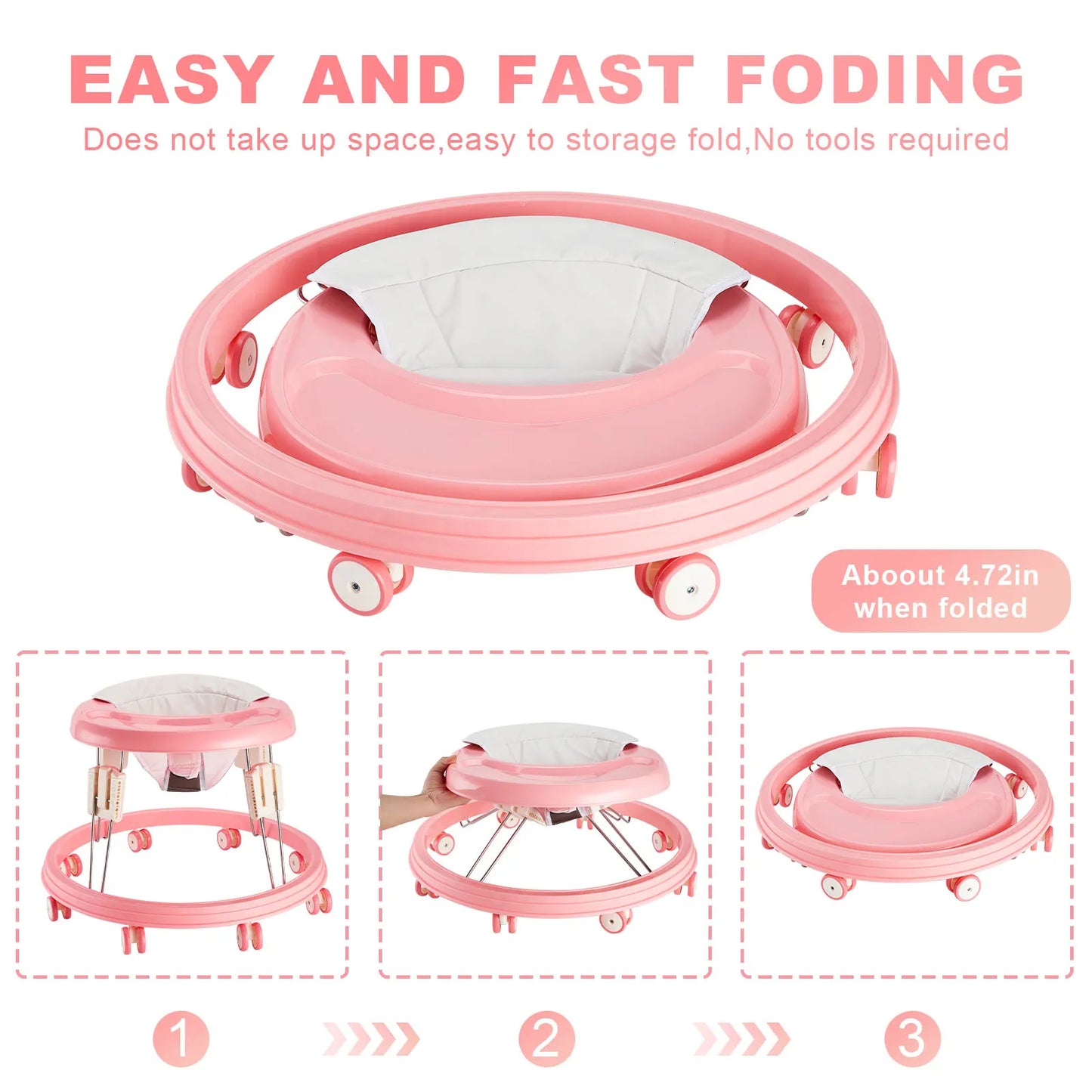Foldable Baby Walker With Anti Roll Over 5 Levels Portable