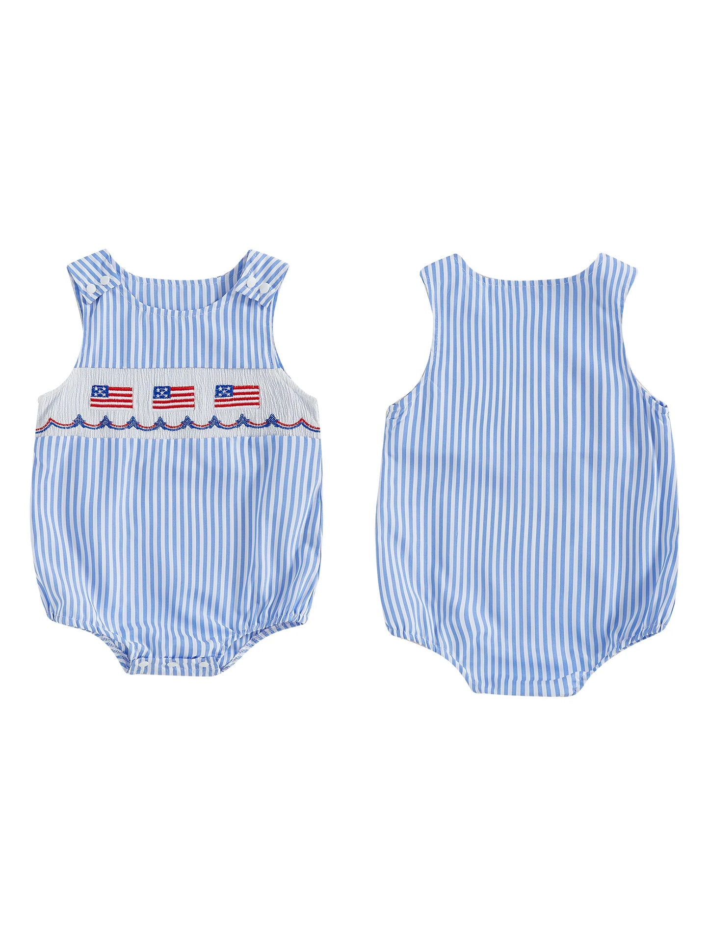 Infant Boy Independence Day Striped Romper USA Flag Embroidery