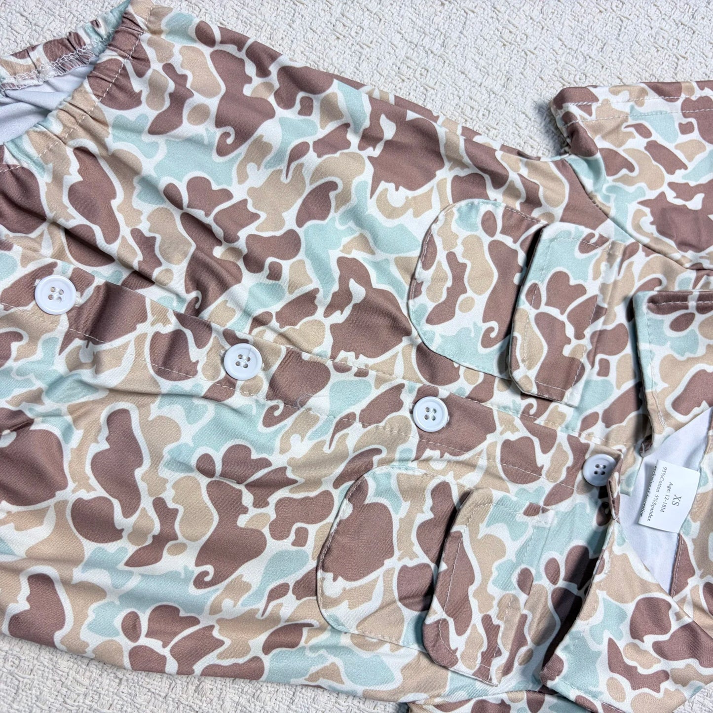 Camouflage Sibling Romper for Baby Boy Short Sleeve Button Up