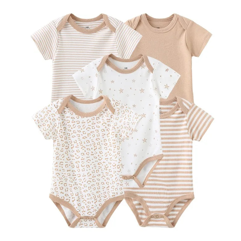 Kiddiezoom Summer 5 Piece Cartoon Bodysuits Set for Infants