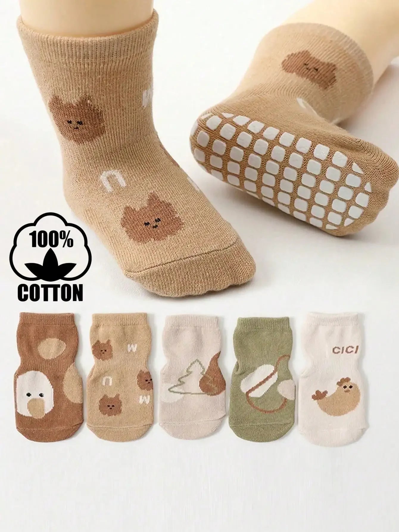 Cotton Newborn Baby Anti Slip Floor Socks With Silicone Grips