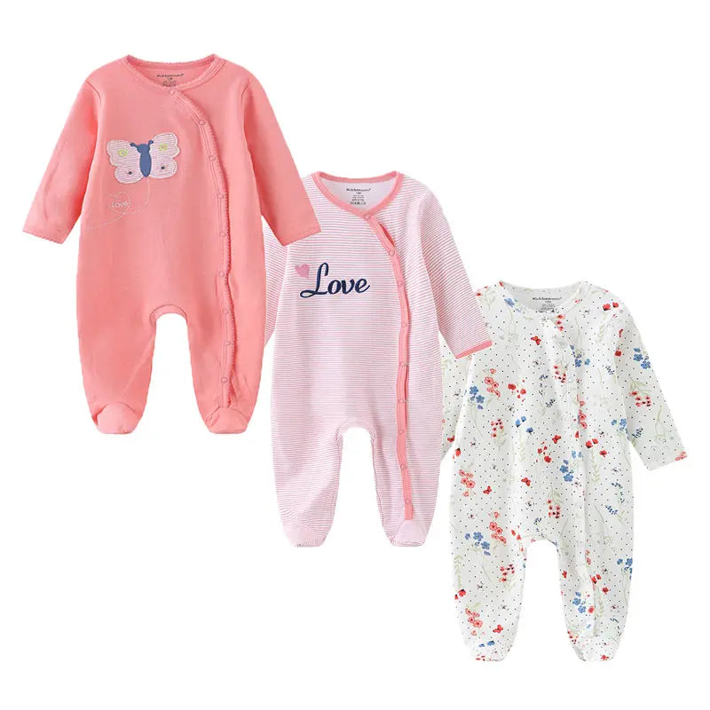 Cotton Baby Romper Footies Set 3 Pieces Unisex All Seasons