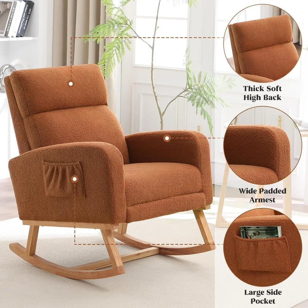DAFIFY Teddy Rocker Glider Rocking Chair For Nursery High Back