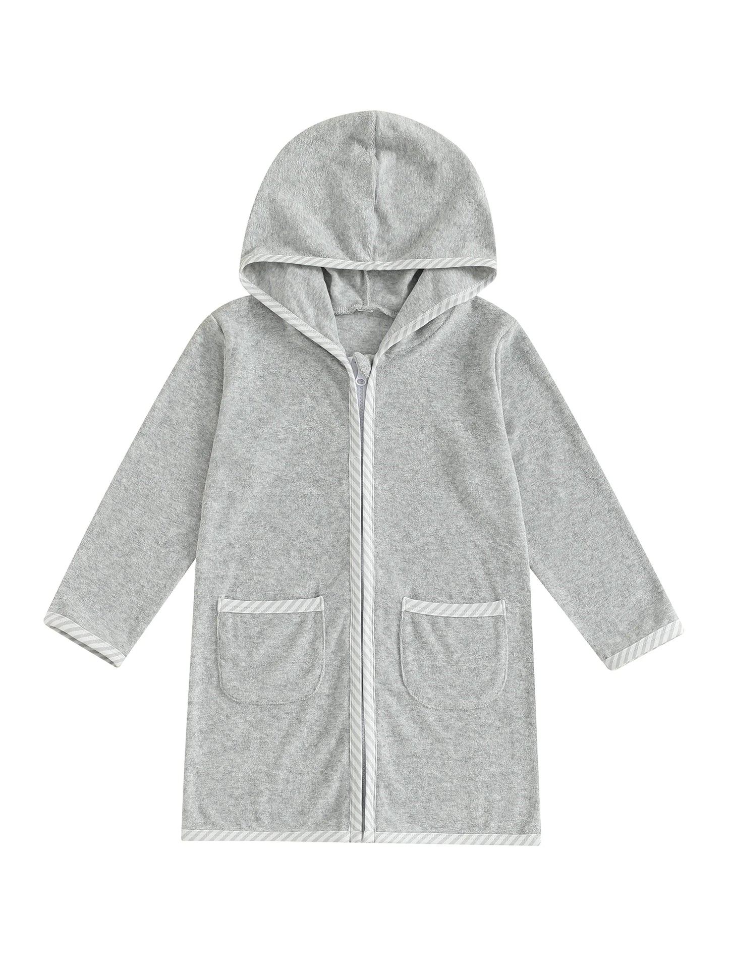 Kids Hooded Beach Towel Poncho With Zipper Swim Cover Up For Boys