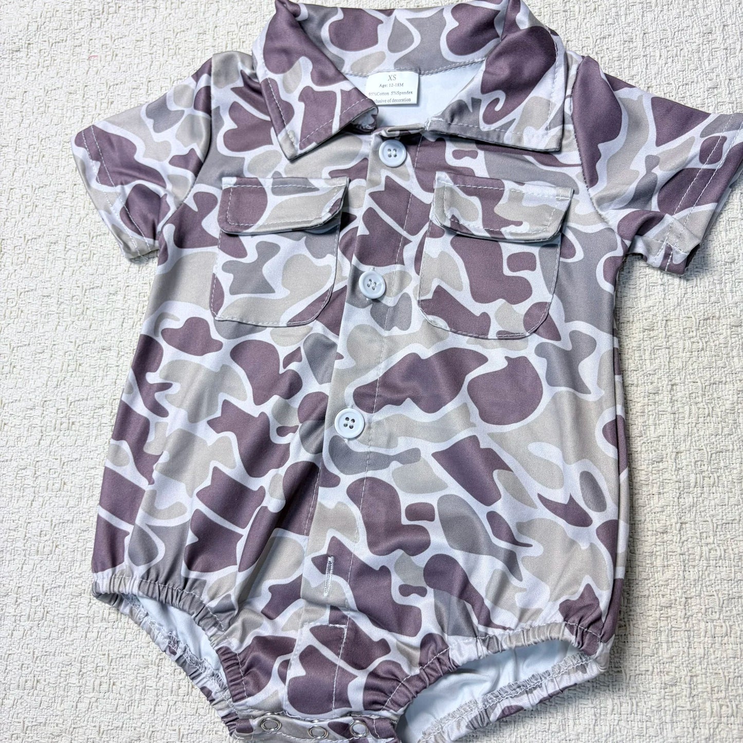 Camouflage Sibling Romper for Baby Boy Short Sleeve Button Up