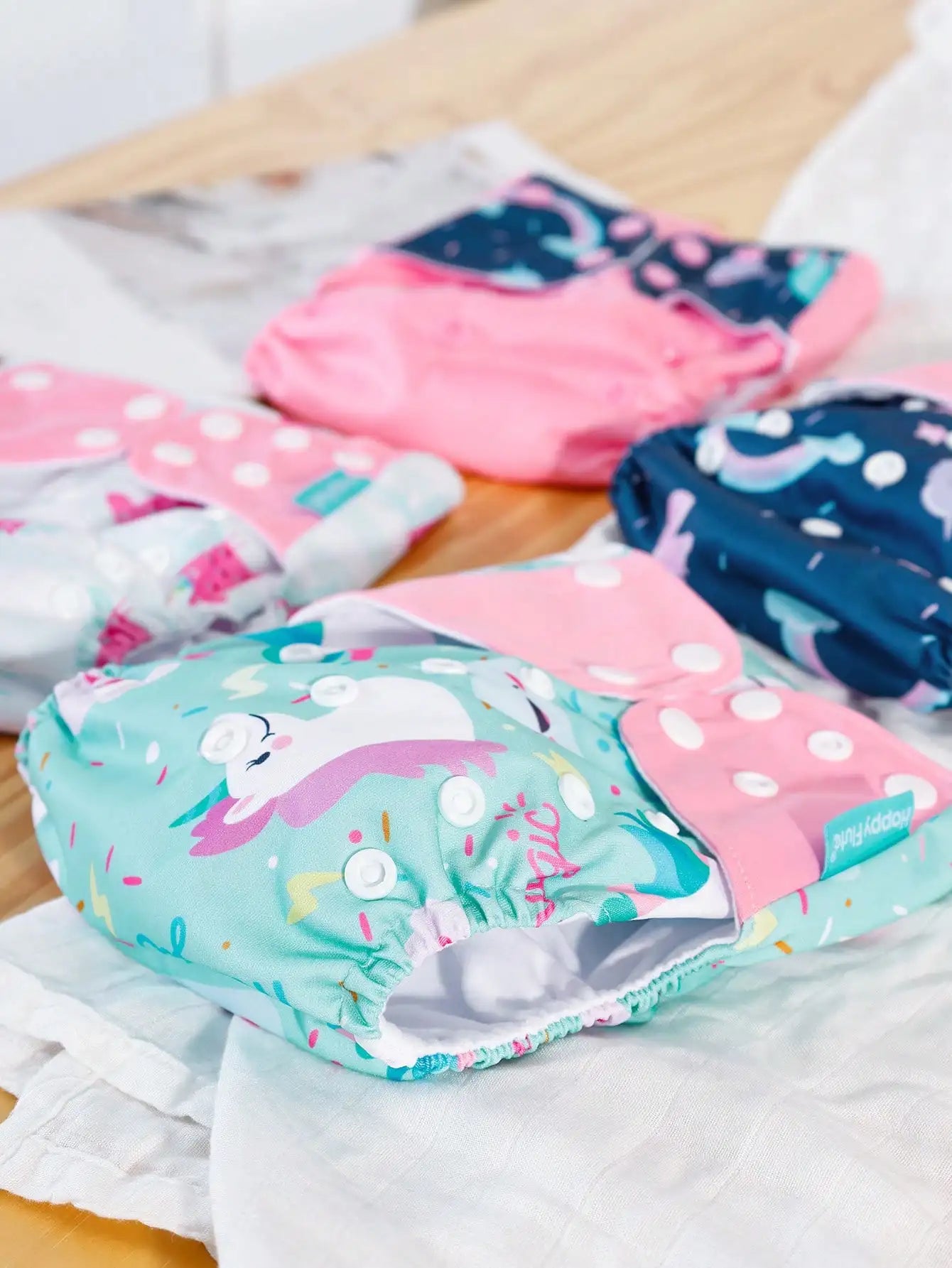 4 Pack Reusable Cloth Diapers With Quick-Dry Fleece Lining Pocket Covers