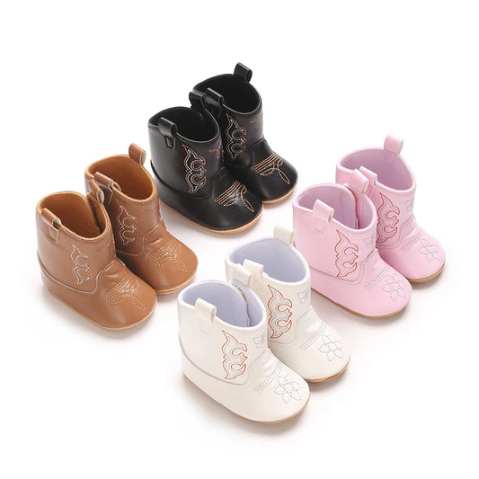 Leather Western Baby Boots Cowboy Booties Soft Sole Non Slip