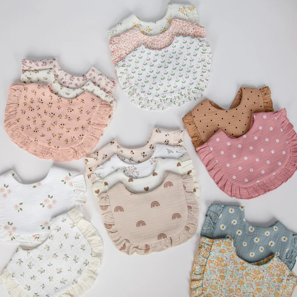 Flower Print Baby Bibs With Adjustable Snap Towel Burp Cloths