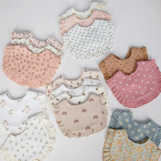 Flower Print Baby Bibs With Adjustable Snap Towel Burp Cloths