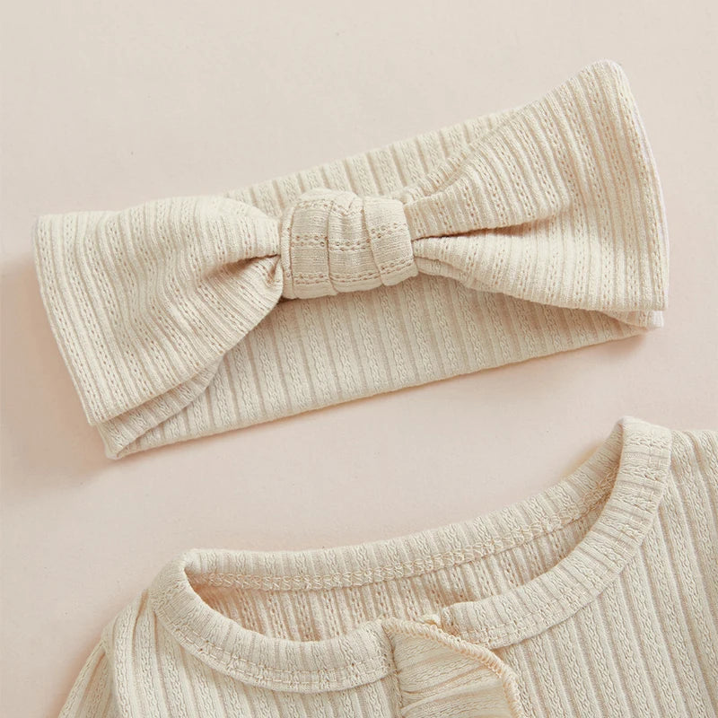 Pudcoco Infant Footed Romper With Ruffled Sleeves And Headband