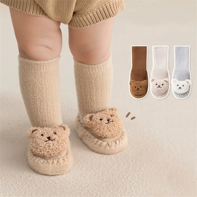 Lawadka CN Baby Socks Unisex Velvet Non Slip Cartoon Bear