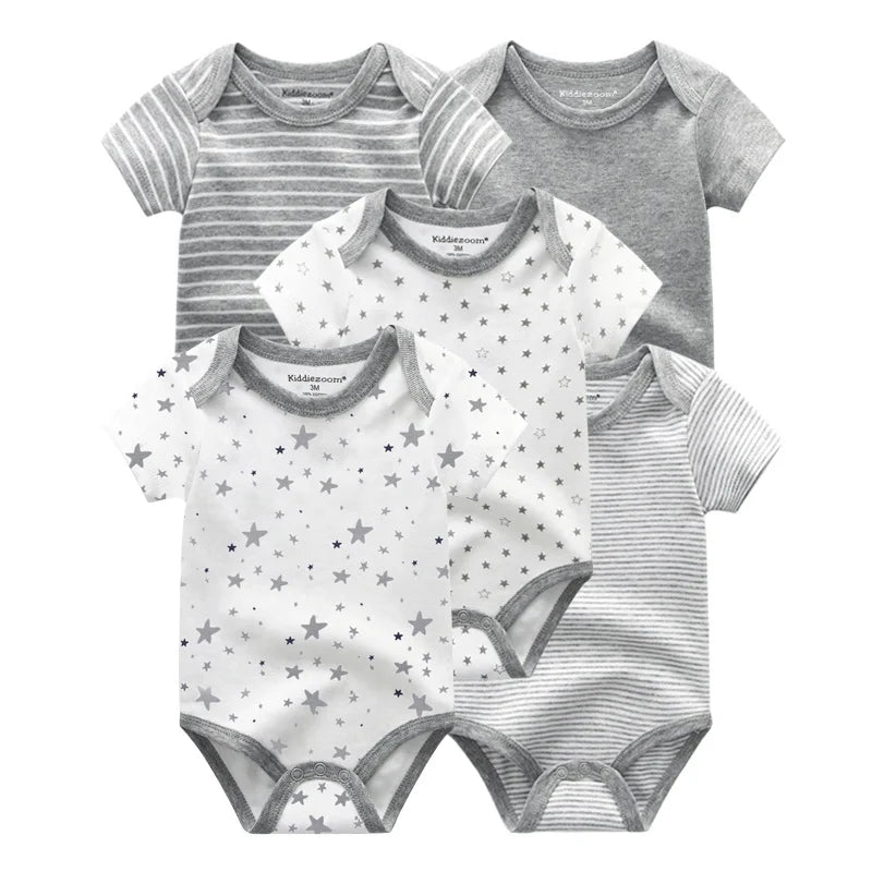 Kiddiezoom Summer 5 Piece Cartoon Bodysuits Set for Infants
