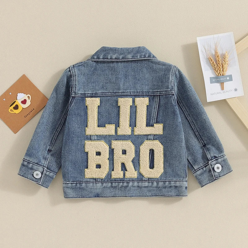 Lioraitiin Toddler Boys Denim Jacket With Letter Embroidery Button Down