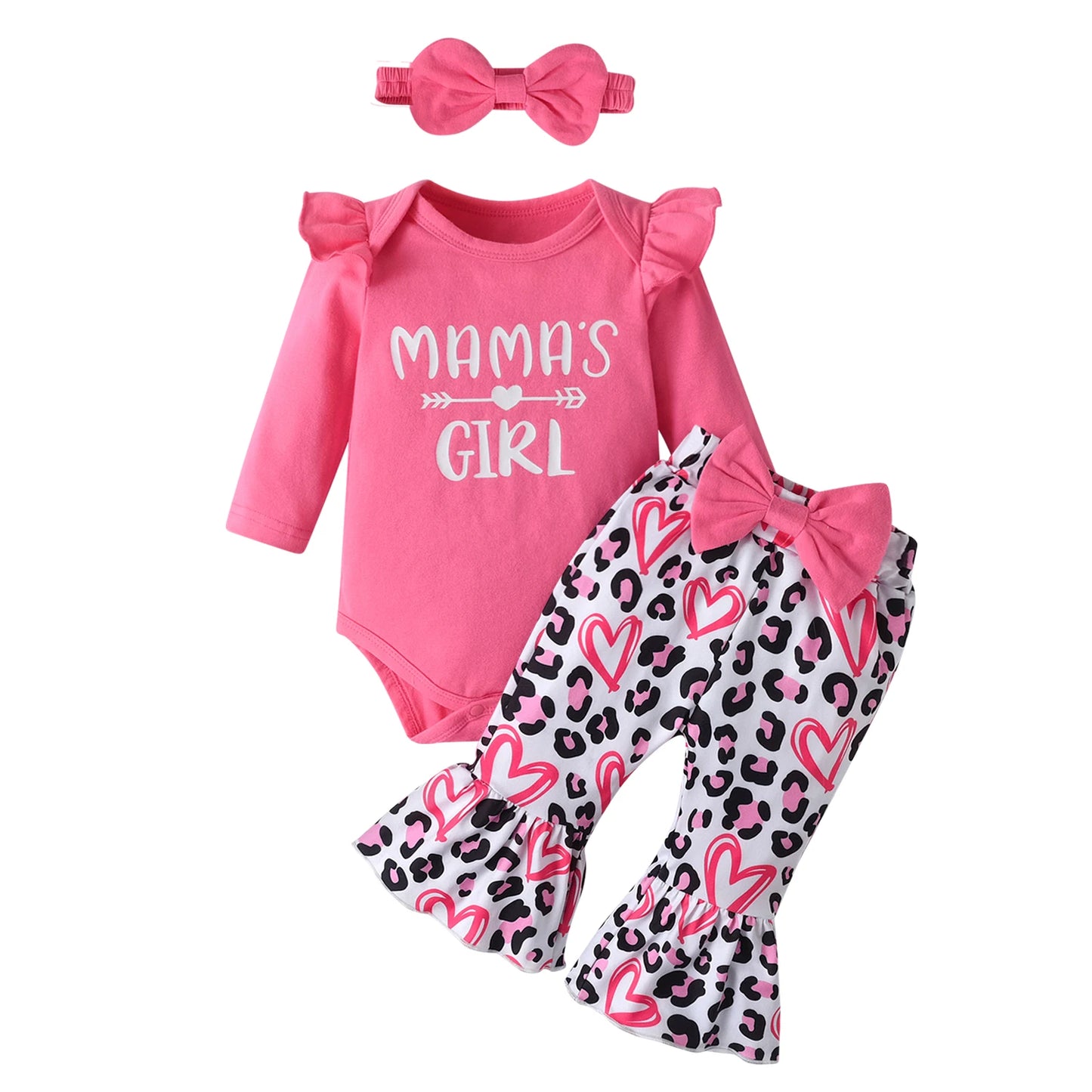 NONECN Baby Girl 3 Piece Outfit Set With Bowknot Romper