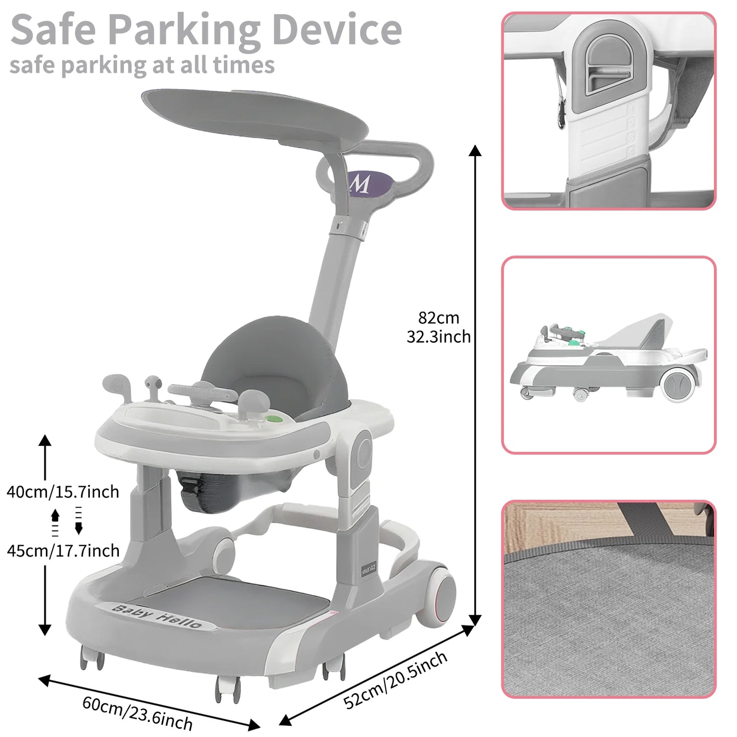 Baby Walker Sunshade And Adjustable Seat Anti Roll Over Stroller