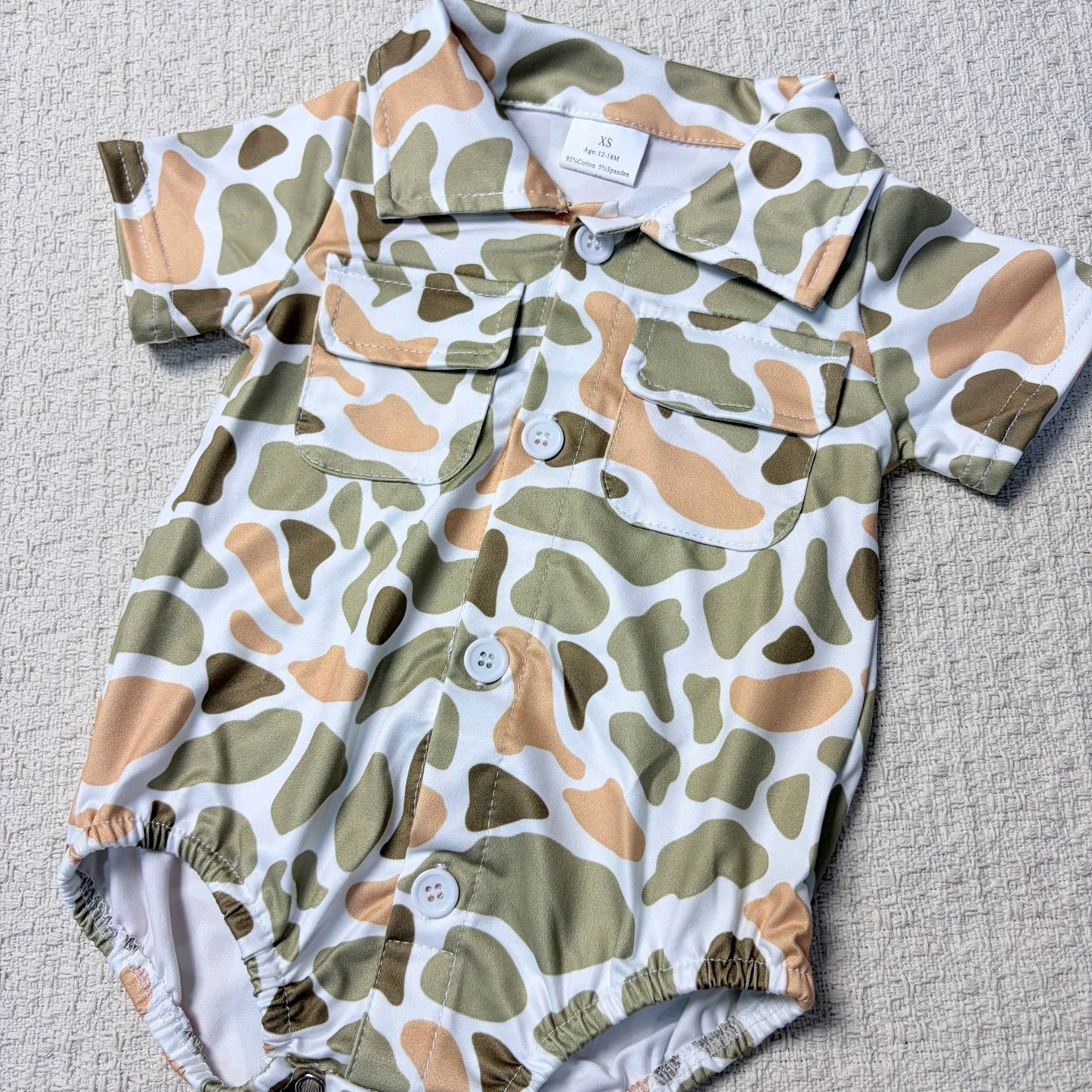 Camouflage Sibling Romper for Baby Boy Short Sleeve Button Up