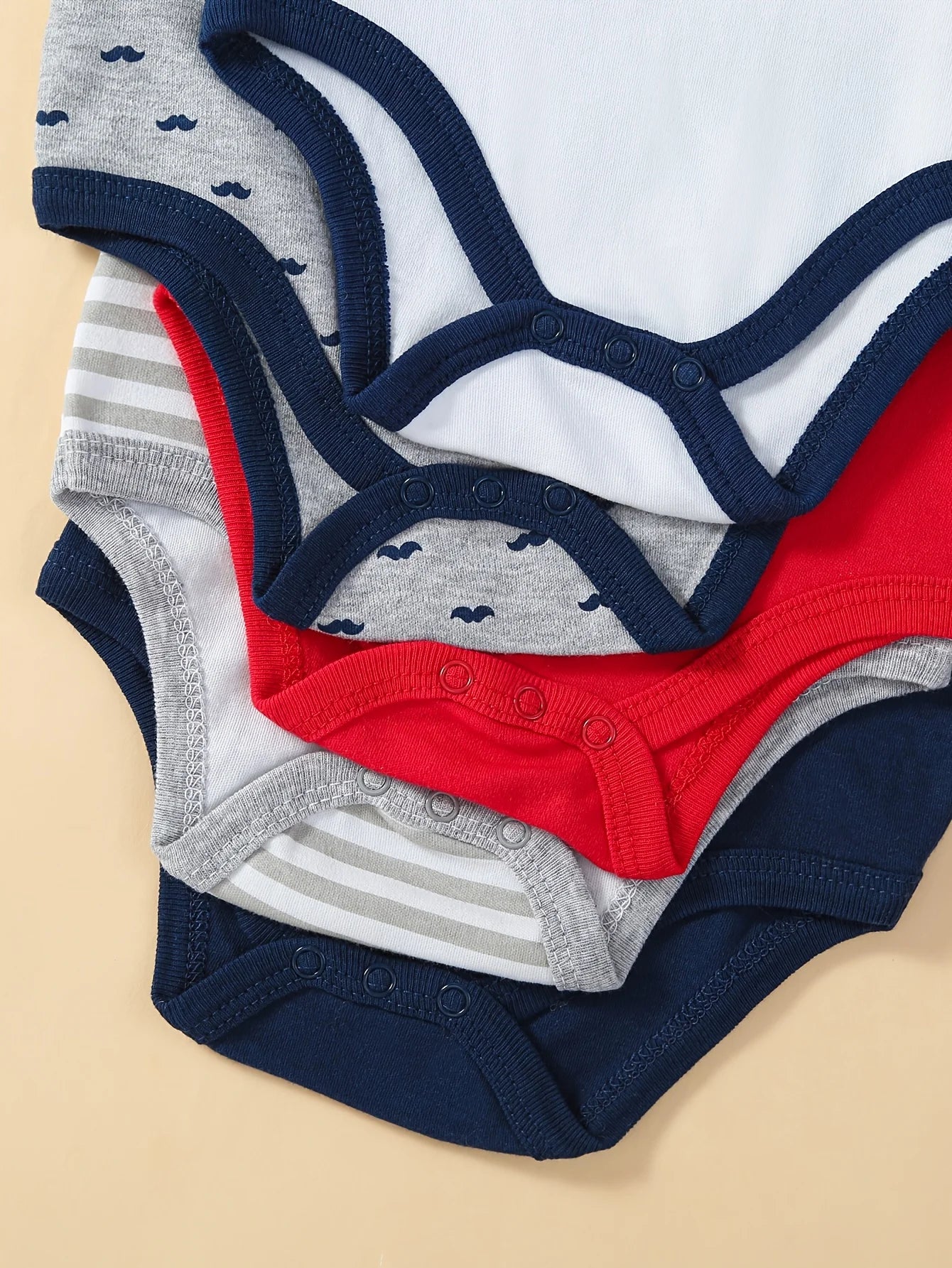 5 Pack Baby Boys Short Sleeve Triangle Bodysuits With Bow Tie Cotton Rompers