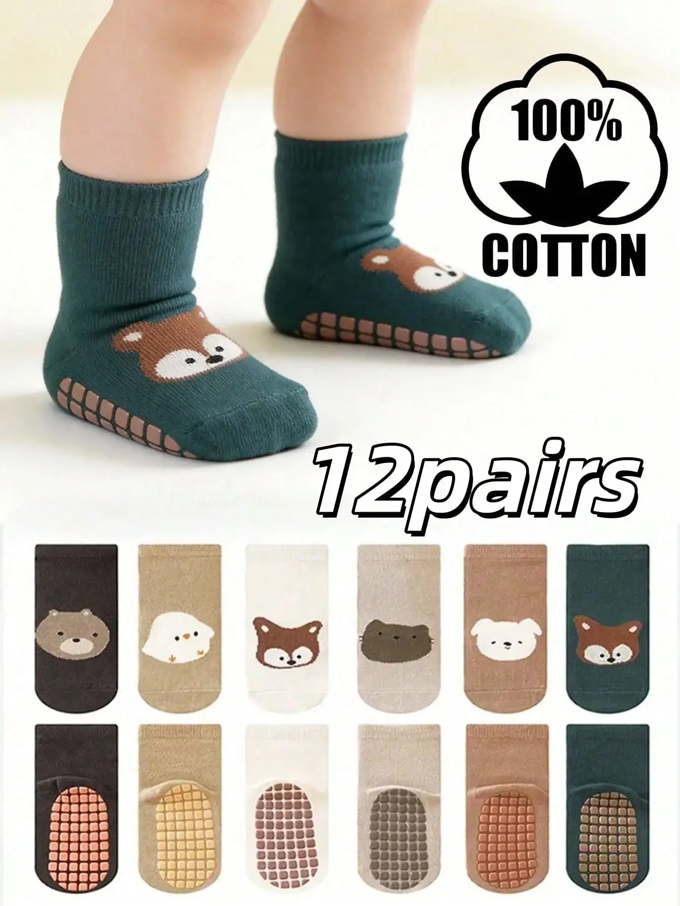 Cotton Newborn Baby Anti Slip Floor Socks With Silicone Grips