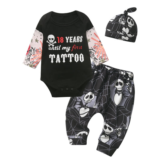 Newborn Boy Cotton Clothes Set Letter Print Romper Pant Hat