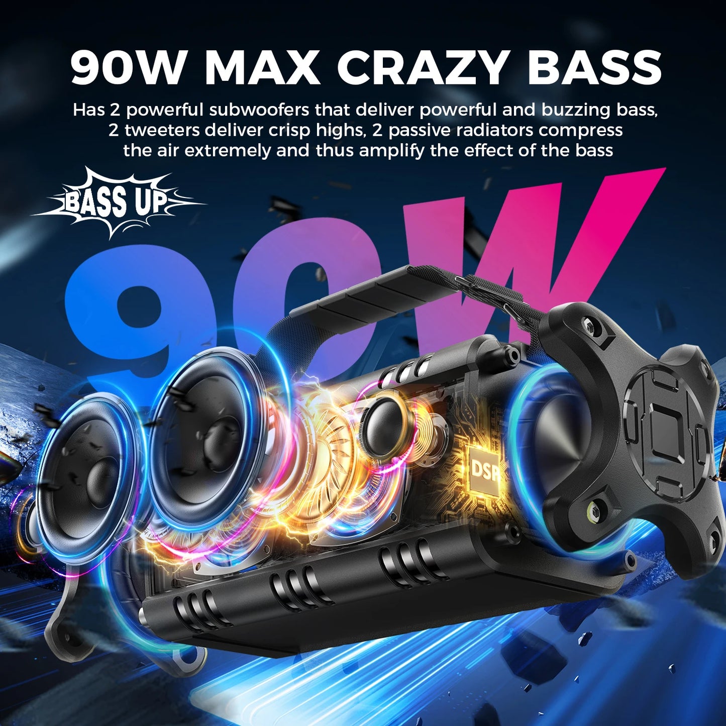 W-King 90W Peak Bluetooth Speaker IPX6 Waterproof Outdoor Portable