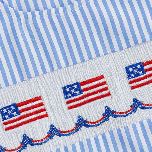 Infant Boy Independence Day Striped Romper USA Flag Embroidery
