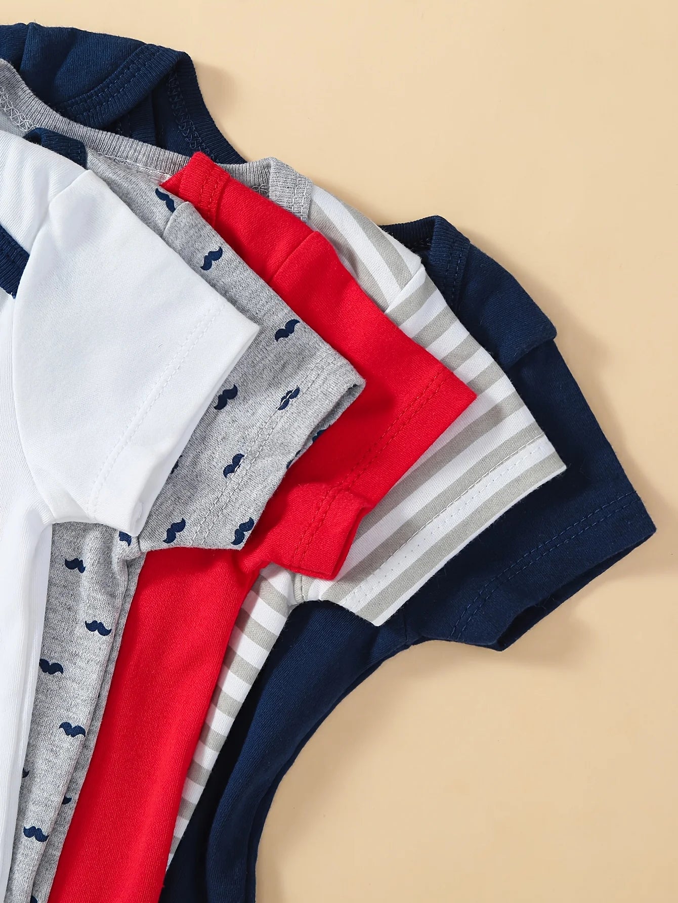 5 Pack Baby Boys Short Sleeve Triangle Bodysuits With Bow Tie Cotton Rompers