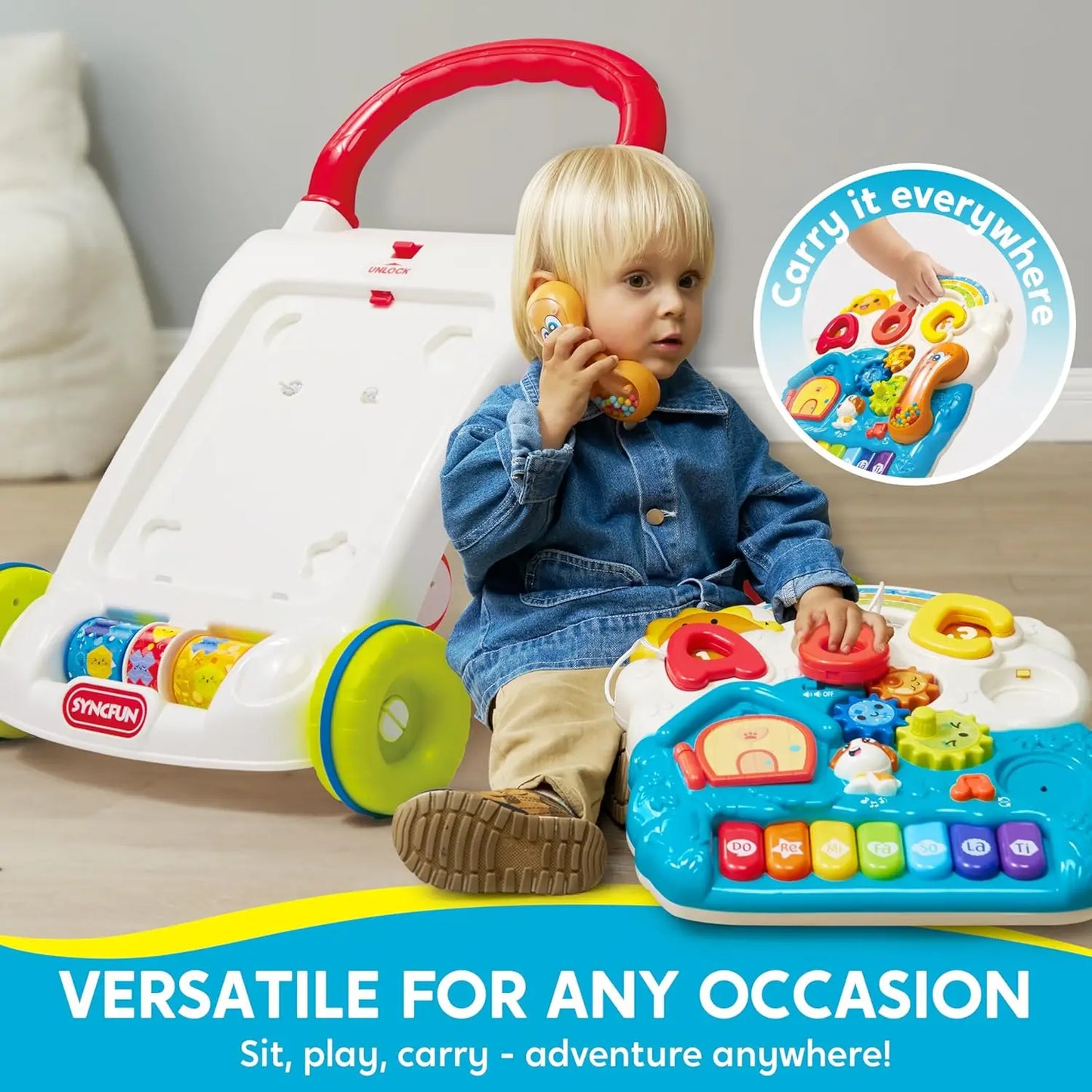 Joyfy 2 In 1 Sit To Stand Baby Learning Walker Push Walker