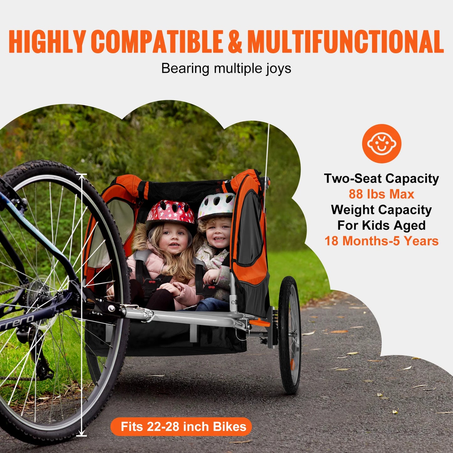 SucceBuy Dual Seat Child Bike Trailer Converts To Stroller