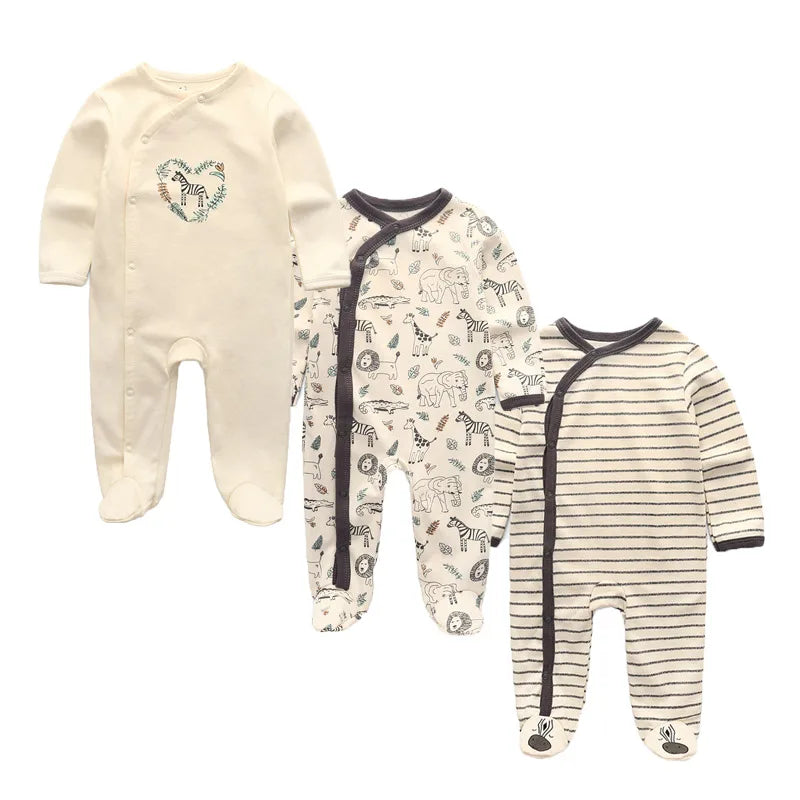 Cotton Baby Romper Footies Set 3 Pieces Unisex All Seasons