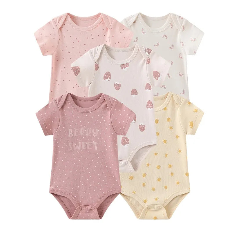 Kiddiezoom Summer 5 Piece Cartoon Bodysuits Set for Infants
