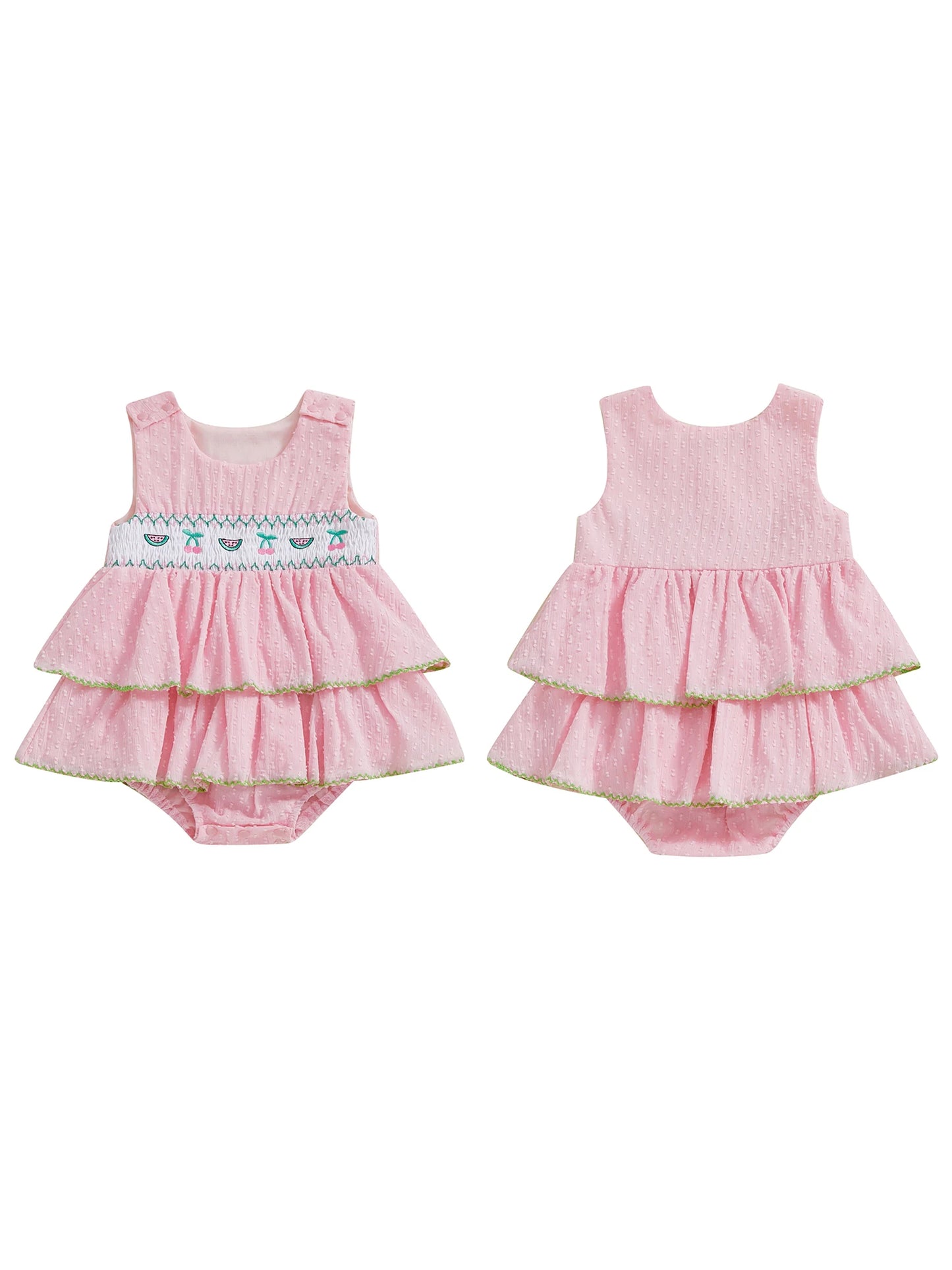 NONECN Infant Floral Sleeveless Romper Dress Ruffle Detail Bow Tie