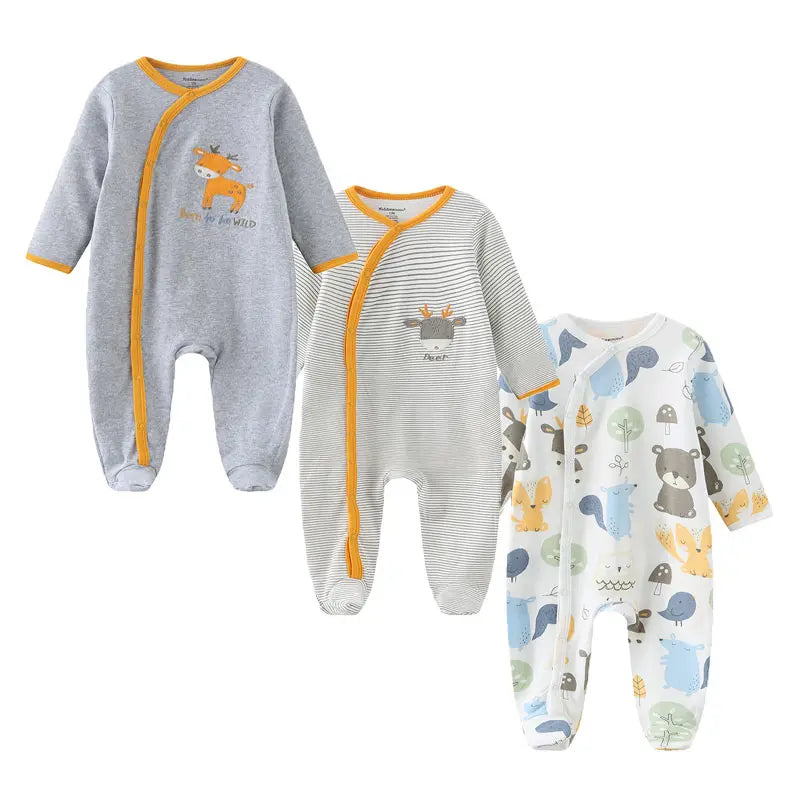 Cotton Baby Romper Footies Set 3 Pieces Unisex All Seasons