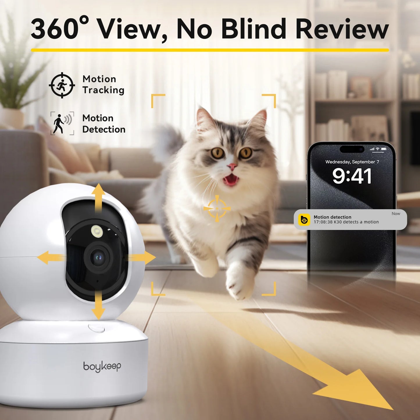 BoyKeep 2K WiFi Security Camera With 360 Pan Tilt Night Vision And Audio