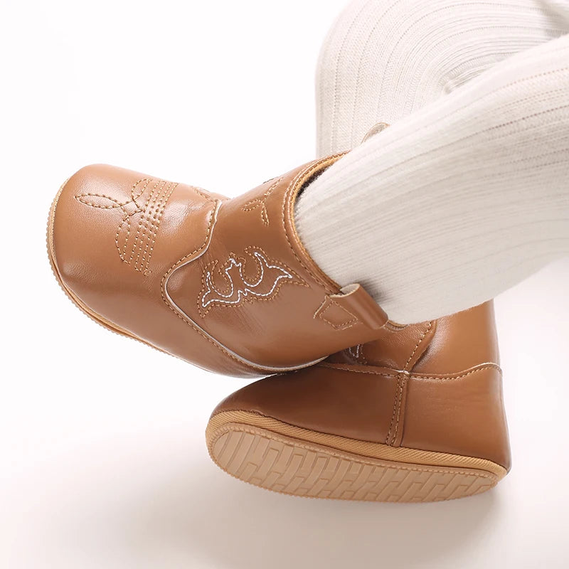 Leather Western Baby Boots Cowboy Booties Soft Sole Non Slip