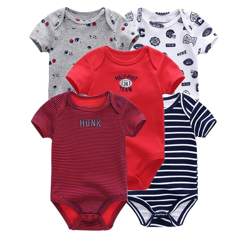 Kiddiezoom Summer 5 Piece Cartoon Bodysuits Set for Infants