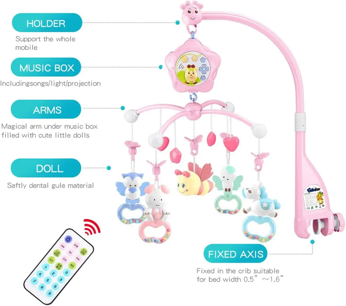 Musical Crib Mobile With Lights Remote Control Projection For Babies
