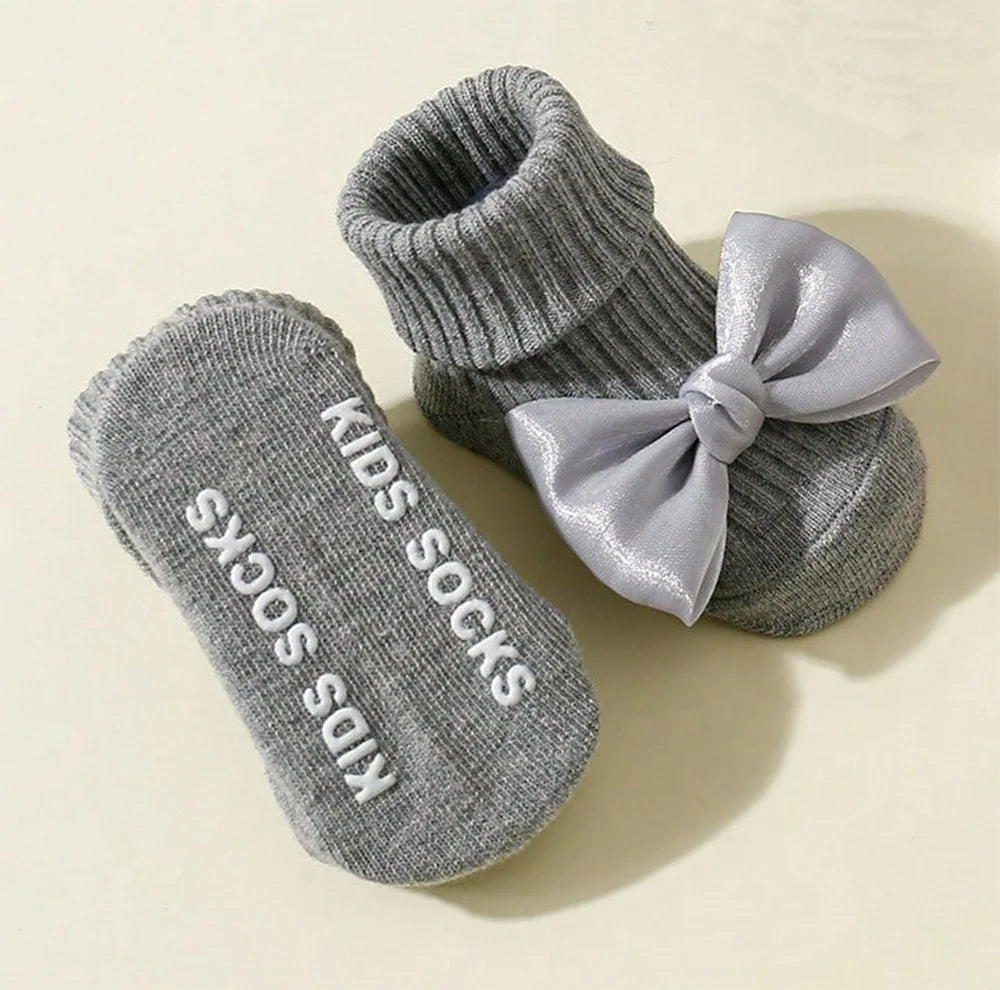 Soft Cotton Toddler Socks With Bows For Girls Anti Slip